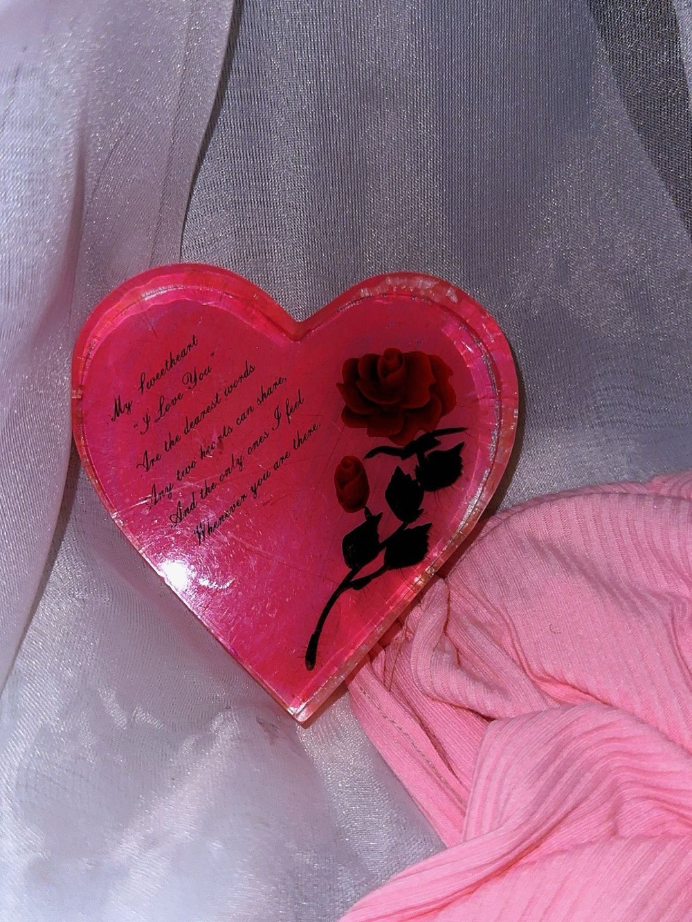 Pink Heart-Shaped Decorative Tray with Rose Accent - Picture 4 of 4